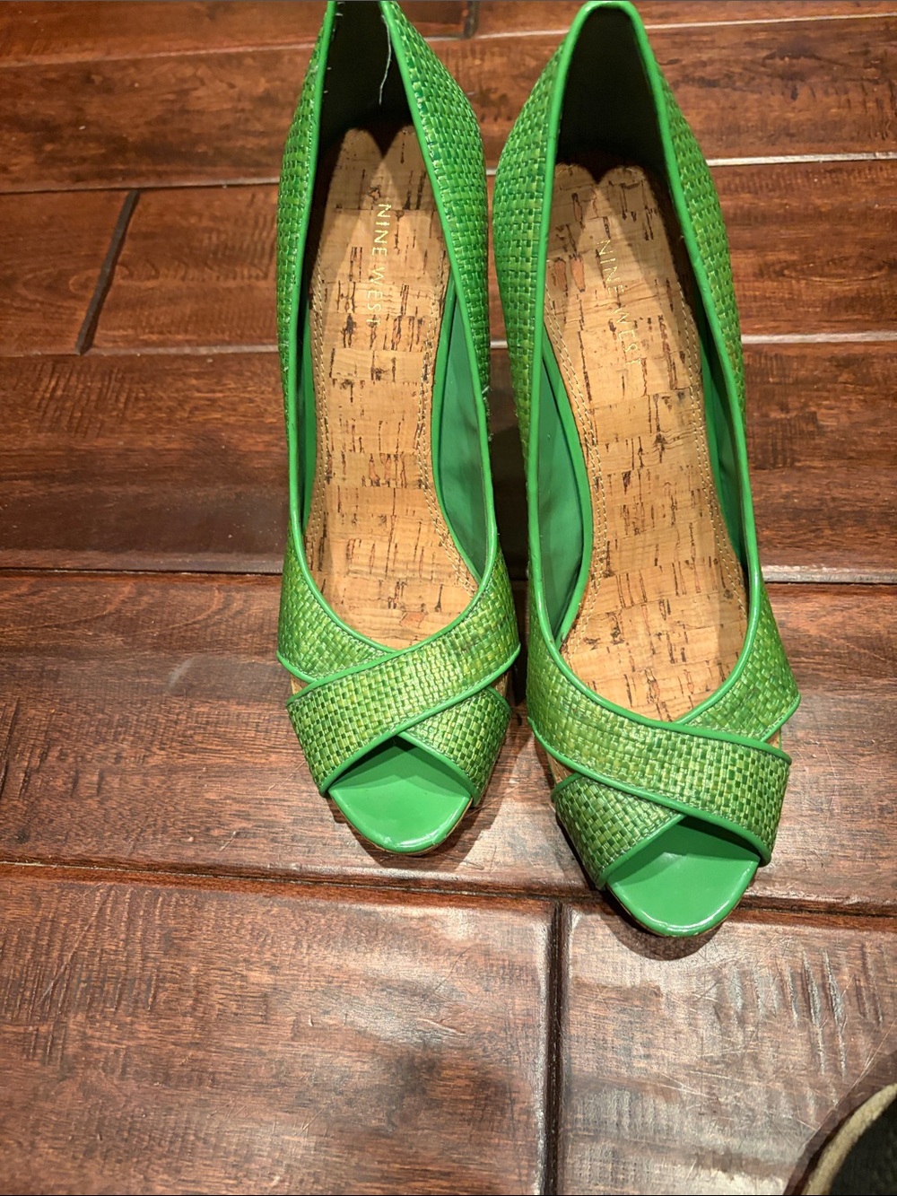 Nine West Lime Green Woven Peep-Toe Pumps